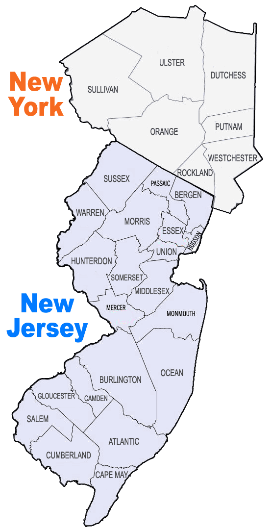 New Jersey New York pest control map